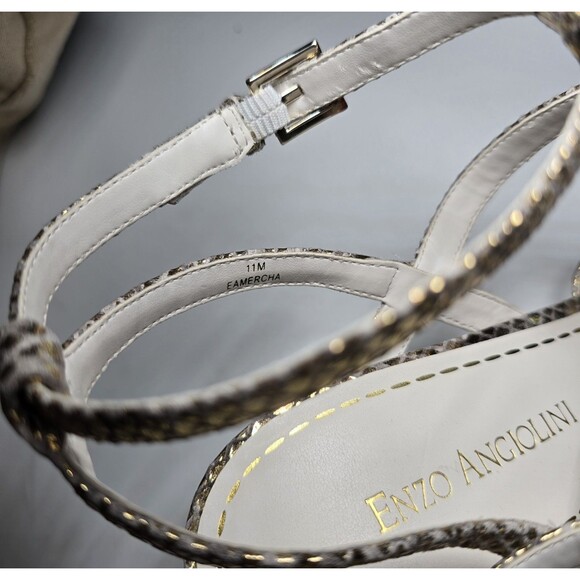 Enzo Angiolini Strappy Heeled Sandals Women’s 11 M Gold Brown Snake Embossed - Picture 3 of 16